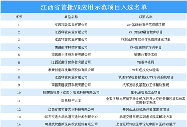 江西省首批VR應用示范項目入選名單出爐：32個項目上榜（附名單）