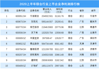 2020上半年综合行业上市企业净利润排行榜（附榜单）