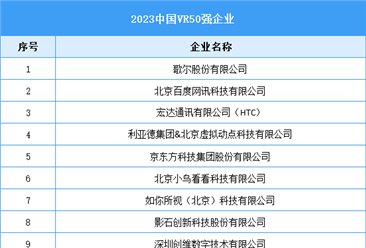 2023中國VR50強（附名單）